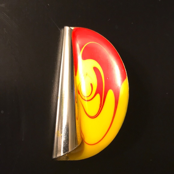 Unique Red and Yellow/Gold Enamel Stud Earrings - Picture 2 of 3